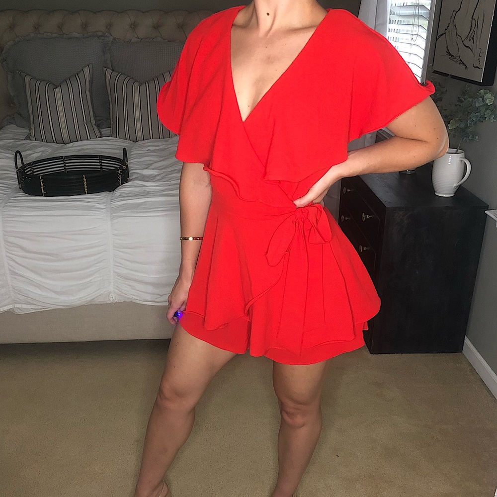 NWT Red Open Back Romper S